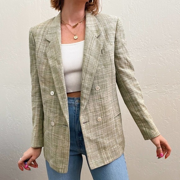 Vintage 1970s/80s Green Tweed Boyfriend Blazer Jacket - Picture 6 of 8